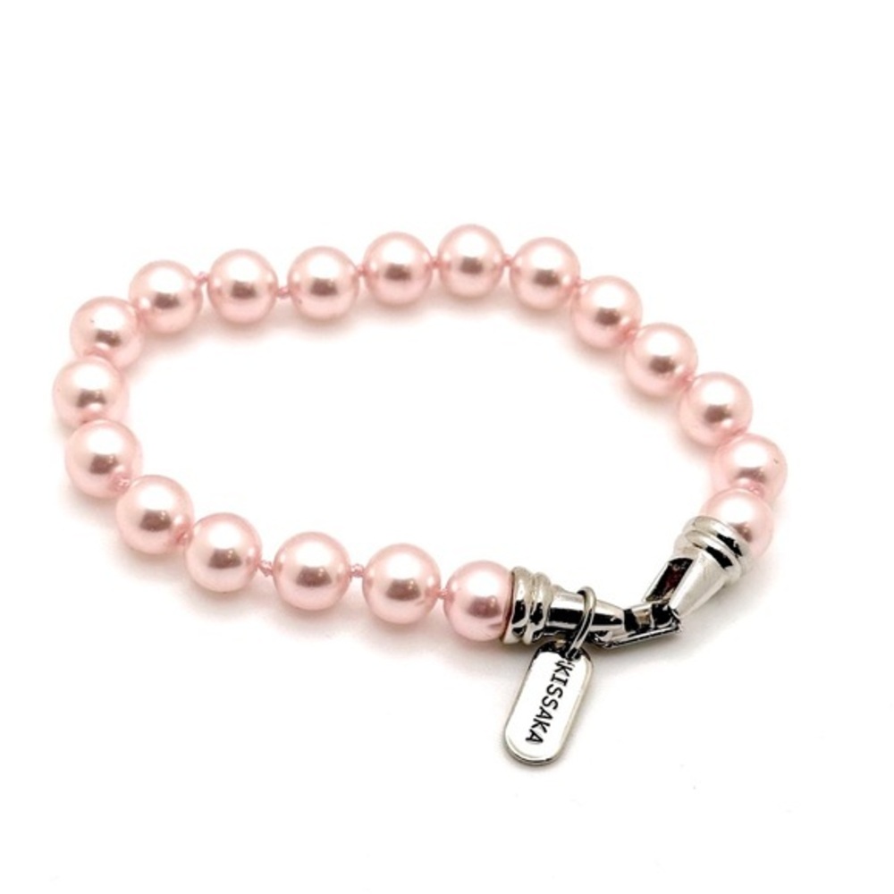 Kissaka Signed Vintage Pink Pearl Silver Tone Bracelet